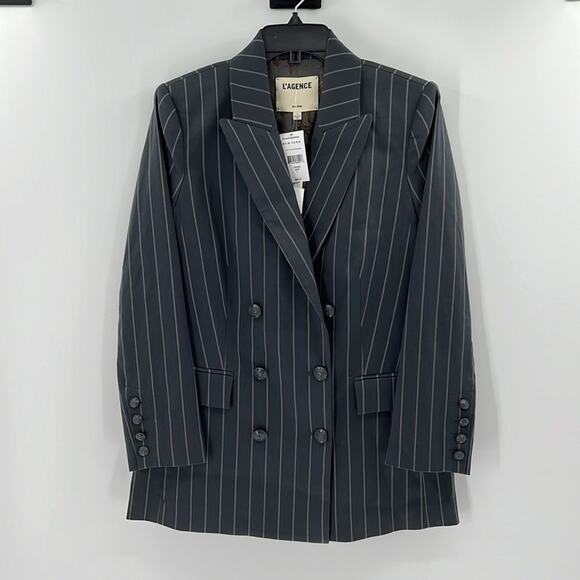 L'AGENCE Women's Aimee Pinstripe Double Breasted Blazer - Gray - 2 - NWT - Picture 2 of 8